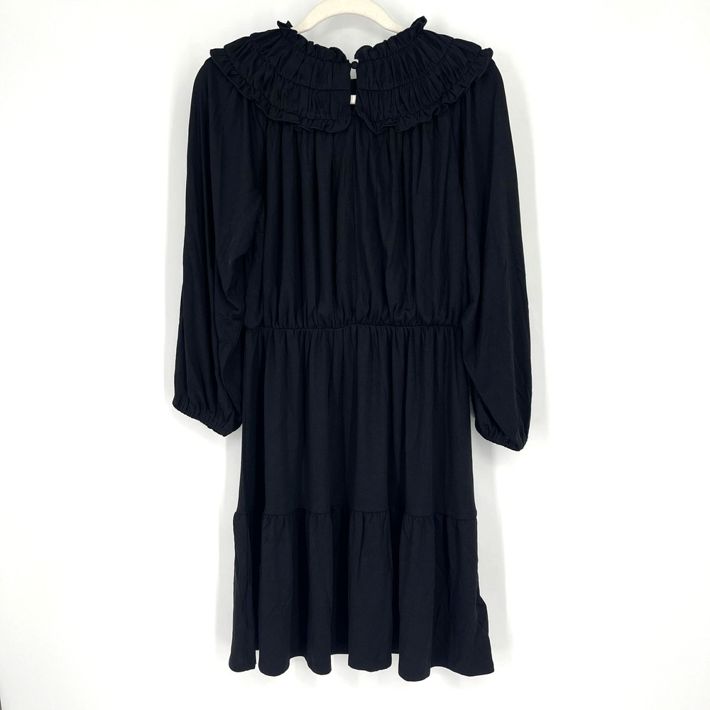 Ann Taylor Ruffle Boho Dress Black Small Tall NWT Stretch Flowy - Picture 2 of 8